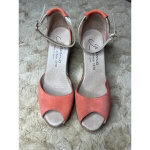 Women’s open toe wedge GAIRMO made in Spain coral suede Espirillas like new